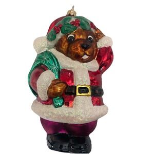 Christopher Radko 1998 Beary Christmas Teddy Bear Santa Glass Xmas Ornament 7''